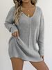 Women's V-Neck Sweater Dress Soft Knit Pullover Casual Long Sleeve Tunic Top Winter Fall Layering Staple_ecoleips.com