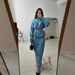 Women's Clothing Modest Set Elegant Long Sleeve Wrap Dress Set – Fall Office Chic, Stretch Polyester Blend, Adjustable Waist, Navy/Blush/White_ecoleips.com