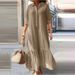 Cotton And Linen Long Irregular Dress, Shirt Collar Twist Button, Casual Skirt, Solid Color Loose Skirt_ecoleips.com