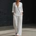 Women's Minimalist Elegant Two Piece Set V Neck Diagonal Button Loose Shirt And Wide Leg Pants Spring Summer New Clothing_ecoleips.com