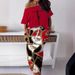 Women's Plus Size Casual Fashion Two Piece Set Letter Print Off-Shoulder Top With Skirt England Style Spring/Autumn Polyester_ecoleips.com