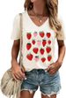 Women's T-Shirt V-Neck Graphic Tees Vintage Boho Flowers Shirt Summer Casual Plant Short Sleeve Tshirt Tops_ecoleips.com