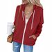 Women's Clothing Autumn And Winter Solid Color Long Sleeved Pocket Drawstring Hooded Zipper Thickened Sweatshirt_ecoleips.com