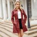 Sophisticated Mid-Length PU Trench Coat With Belt | British-Inspired Faux Leather Jacket For Women | Elegant Office & Casual Wear_ecoleips.com