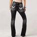 Women's Clothing Casual Pocket Embroidery Flared Jeans_ecoleips.com