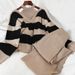 Women's Halter Neck Knit Top & High Waisted Wide Leg Pants Set – Elegant Two Piece Outfit For Spring Autumn (Black/Khaki, One Size)_ecoleips.com