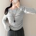 AD882 Spring Relaxed Thin Rolled Edge Slimming Base Shirt 2025 New Simple Solid Color Long Sleeve T-Shirt For Women_ecoleips.com
