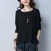 A Solid-Color Women's T-Shirt In A Large Size, Featuring Stylish Pockets And Long Sleeves; Perfect For Autumn Wear. The_ecoleips.com