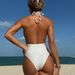 Women's Clothing Nylon Shiny One Piece Swimsuit Deep V Halter Neck Swimsuit Bikini_ecoleips.com