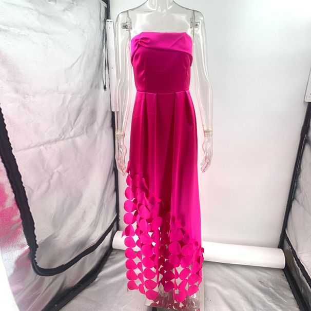 Women's Clothing New Style Splicing Round Satin Sexy Tube Top Backless Long Evening Dress_ecoleips.com