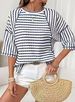 Women's Casual Striped Short Sleeve T-Shirt - Relaxed Fit, Round Neck, Color Block Design, Breathable Polyester Fabric_ecoleips.com