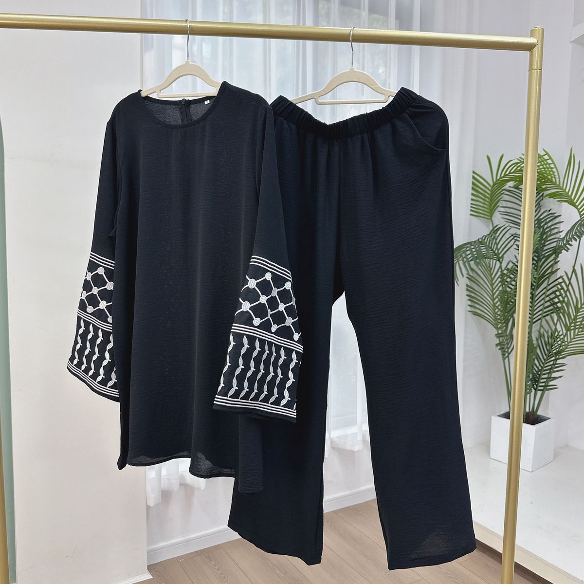 Women's Clothing Plus Wide Leg Pants Trousers Two Piece Set_ecoleips.com
