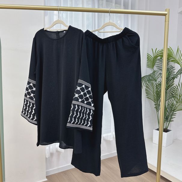 Women's Clothing Plus Wide Leg Pants Trousers Two Piece Set_ecoleips.com