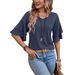 Women's Clothing Solid Color V Neck Double Layer Sleeve Loose T Shirt Short Sleeved_ecoleips.com