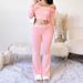 Women's Clothing Sweet And Spicy Style One Shoulder Top Flared Trousers Two Piece Suit_ecoleips.com