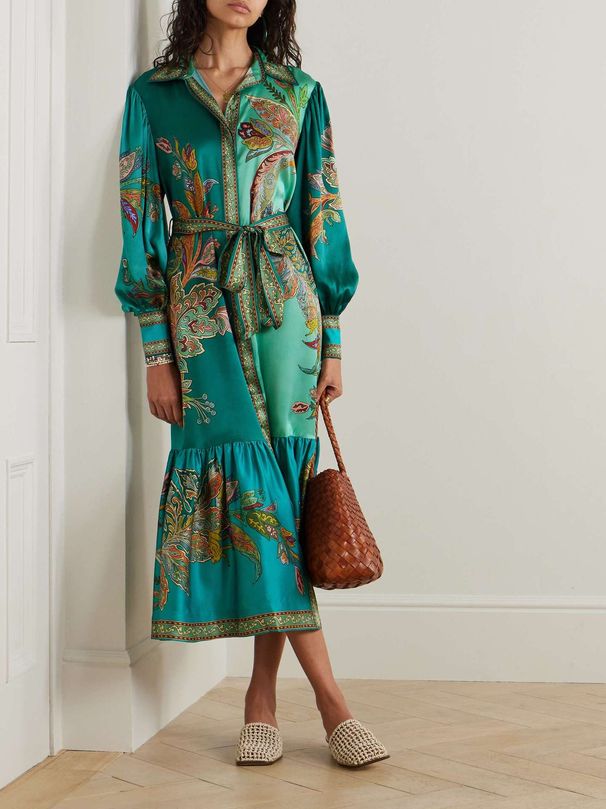 Women's Clothing Holiday Lapel Single Placket Lantern Sleeve Long Sleeve Retro Print Dress_ecoleips.com