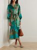 Women's Clothing Holiday Lapel Single Placket Lantern Sleeve Long Sleeve Retro Print Dress_ecoleips.com