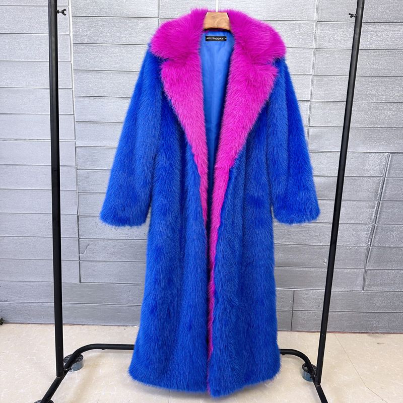 Luxury Faux Fur Long Coat Women's Winter Trench Jacket With Notched Collar & Street Style_ecoleips.com