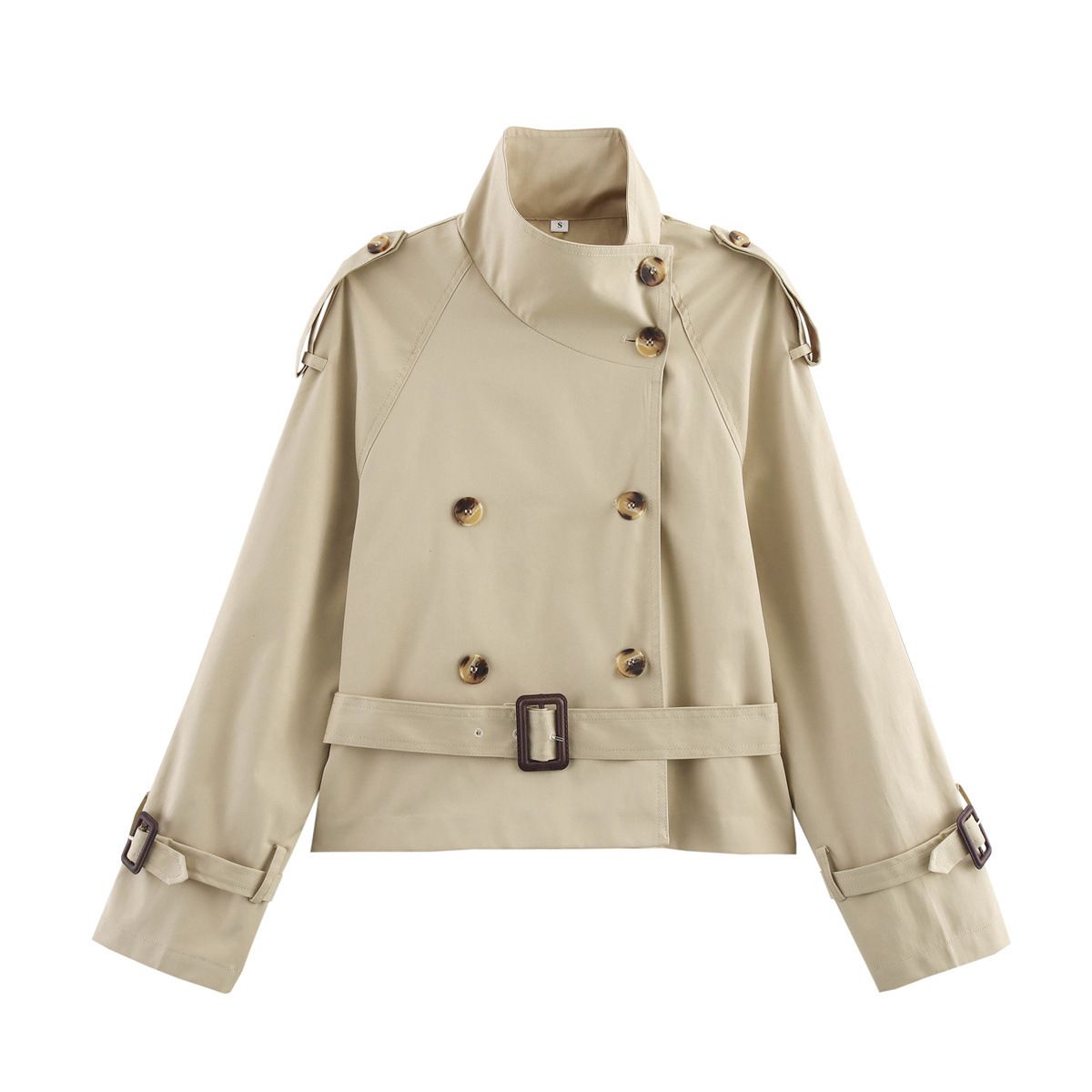 Women's Clothing Casual Short Trench Coat Classic Design With Waist Buckle American Style Spring/Autumn Regular Polyester_ecoleips.com