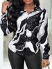 Women's Letter Print Button Front Shirt Casual Long Sleeve Top For Spring Fall_ecoleips.com