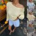 Chic Striped Short Top For Women, Comfortable Knit Long Sleeve Cropped Blouse, Casual Relaxed Fit Pullover_ecoleips.com