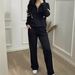 Women's Color Block Striped Top With Collar And Zipper Paired With Wide Leg Pants Spring Autumn Fashion Set_ecoleips.com