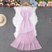 Women's Clothing Suspender Skirt High Grade Sense Of Slim Fit Does Not Show Cross Waist Temperament Knitted Splicing Perspective Fishtail Long Skirt_ecoleips.com