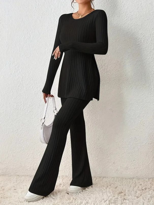 Monochromatic Autumn-Winter Fashion Sweater With Long Sleeves, Striped Design, And A Slim-Fit Silhouette For Women, Exud_ecoleips.com