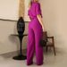 Women's Clothing New Round Neck Mid-Sleeve High Waist Wide Leg Pants Fashion Casual Suit_ecoleips.com