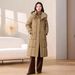 Women's Long Puffer Coat – Knee-Length Winter Jacket With Slim Fit, Quilted Detailing, Stand Collar(Red/Khaki/White/Black/Brown, M-XXL)_ecoleips.com