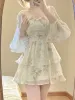 French Elegant Floral Mini Dress Chiffon Long Sleeve Evening Party Dress Women Holiday Beach Boho Fairy Dress Korean 2024 Robes_ecoleips.com