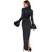 Elegant Stand Collar Long Sleeve Party Dress – Slim Fit Formal Gown For Women (Black/Navy/Deep Green/Rose Red, Sizes S-XL, Custom Colors Available)_ecoleips.com