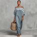 Women's Off-Shoulder Linen Dress Casual Long Striped Loose Fit Summer European And American Style_ecoleips.com