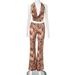 D25ST133 New Women's Leopard Print Halter Neck Backless Top With Flared Pants Two-Piece Set_ecoleips.com