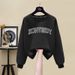 Women's Autumn/Winter Thick Sweatshirt Crew Neck Fleece Lined Loose Fit American Retro High End Feel Petite Top 2023 New Style_ecoleips.com