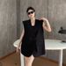 Black Women's Summer Suit Vest, High-end, Loose-fitting, Sleeveless, With Lace Inserts, Stylish And Trendy_ecoleips.com