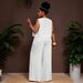 Plus Size Women's Solid Color Sleeveless Tie Waist High Waisted Trousers Set European American Style Versatile Women's Clothing_ecoleips.com