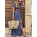 Women's Bohemian Floral V-Neck Maxi Dress With Faux Leather Belt - Chic Ruffle Hem Sundress_ecoleips.com