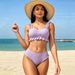 Voya 2026 European American Bikini Sexy Backless Strap Swimsuit With Ribbed Stripes And Ruffles, Slimming_ecoleips.com