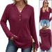 Women's V Neck Button Up Fleece Knit Top Solid Color Loose Fit Hooded Top For Fall/Winter Style_ecoleips.com