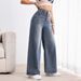 American Retro Wide-leg For Women, Washed, Drawstring, High-waisted, Loose, Drapey, Straight-leg Jeans_ecoleips.com