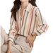 Women's Clothing Contrast Color Temperament Striped Shirt Women Spring And Summer New Niche Retro Lapel Loose And Slim_ecoleips.com