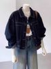K New Dark Blue Short Denim Jacket With Women's Casual Pocket Design, Workwear Style, Slimming Top.No Accessories Or Interior Decorations_ecoleips.com