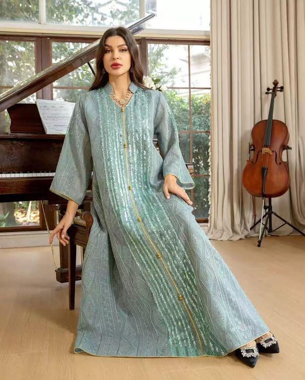Muslim Dress Women Elegant Middle Eastern Muslim Abaya Dress With Sequins - Dubai Arabian Style Modest Fashion For Women_ecoleips.com