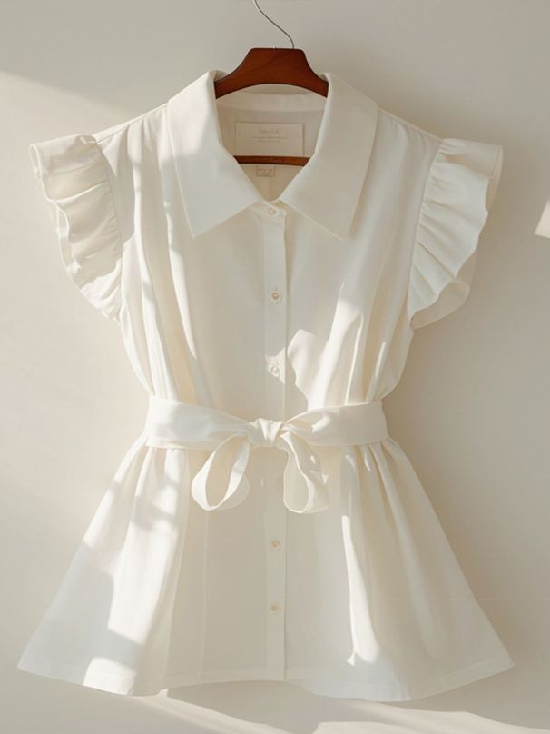 Women's Clothing Super Beautiful Unique Small Shirt Lady Temperament Beautiful Fairy Small Flying Sleeves Top Waist White Shirt Summer_ecoleips.com
