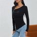 Voya Women's 2026 Autumn And Winter Pleated Design With Irregular Button Knit Base And Temperament Top_ecoleips.com