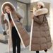 Women's Long Winter Coat With Faux Fur Hood, Thickened Polyester Down Alternative Jacket For Cold Weather, Elegant Commuter Style_ecoleips.com