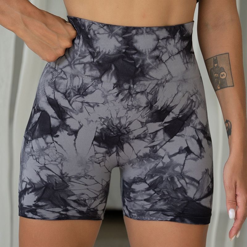 Women's Clothing Seamless Tie Dyed Sports Tight Three Quarter Pants Tie Bleaching Yoga Fitness Shorts_ecoleips.com