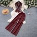 Women's Korean Style Slimming Summer Outfit V-Neck Sleeveless Top Wide Leg Pants Set for Office And Casual Wear_ecoleips.com