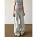 American Vibe Washed Light-colored Jeans For Plus-size Women, New Early Autumn Style, Low-waisted, Slimming, With A Nice_ecoleips.com